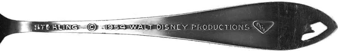 Disneyland Sleeping Beauty Castle Sterling Silver 
Bon Bon Scoop "Spoon" Handle with STERLING, © 1954, WDP & ASI
Hallmarks.  Reverse