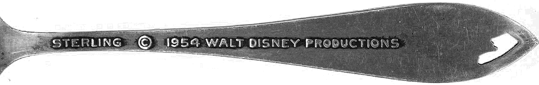 Disneyland Sleeping Beauty Castle  Sterling Silver Demitasse  "Tea"   Spoon handle with STERLING, 1954, and © WDP  Hallmarks. Large image reverse