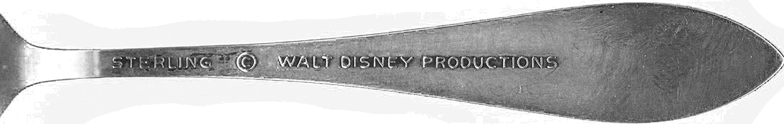 Disney sterling silver demitasse tea spoon handle , Mickey Mouse standing over "Disneyland", STERLING & © WDP Hallmarks.  Reverse