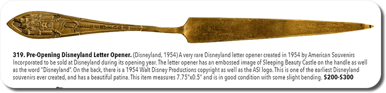 Image of ©1954 Brass Disneyland Letter Opener Van Eaton Auction