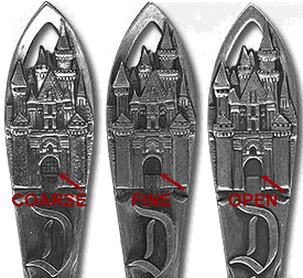 Comparison of the three known gate or portucullis styles, coarse, fine, and open