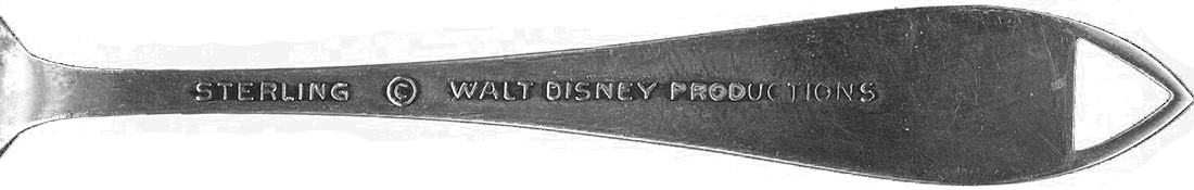 Walt Disney Mickey Mouse Ears Globe Logo Over "Walt Disney World" Inscription Sterling Silver Demitasse  "Tea" Spoon Handle with STERLING & © WDP Hallmarks. Reverse