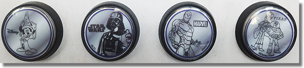 Button Set, D23M0001-0004 D23 2024: The Ultimate Disney Fan Event Medallions Disney's Sorcerer Mickey, Star Wars Darth Vader, Marvel's Iron Man, Pixar's Woody & Buzz. Guide #s D23M0001-0004. August 9-11, 2024  