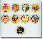 The 2026 D23 Expo medallion machine medallions, guide numbers D230005-8 and D23009-12. 8-14-2026.