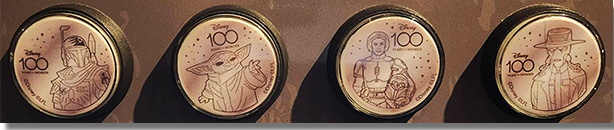 Star Wars Trading Post Disney 100 Years of Wonder Boba Fett, Grogu, Bo-Katan Kryze & Cad Bane Mandalorian Medallion Machine Buttons 5-3-2023 Medallion Guide Numbers 62-65