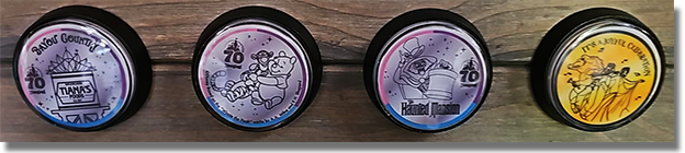 7/17/2025: Bayou Country Button 1 #213 70th Logo Tiana's Food, Button 2 #211 70th Logo Winnie & Tigger, Button 3 #212 70th Logo Hatbox Ghost, and a non-70th medallion, Button 4 #179 It's A Joyful Celebration medallion a Legacy Replacement / carry-over which replaced the #211 County Bear. (This is the second replacement medallion for the #210, Country Bear Musical Jamboree 70th Anniversary Medallion.) Onstage by July 17, 2025.
