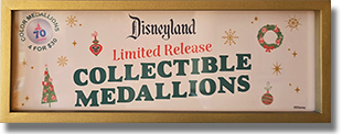  Marquee Image: Main Street Penny Arcade / Candy Palace - Main Street, Disneyland Park, USA. Button 1: #247 Colorized metallic silver medallion, 70th Logo, Santa Mickey Mouse with stars in the design field, red ring at the medallion rim. Button 2: #248 Colorized metallic silver medallion, 70th Logo, Santa Minnie Mouse with stars in the design field and a red ring at the medallion rim. Button 3: #249 Colorized metallic silver medallion, 70th Logo, Santa Winnie The Pooh with stars in the design field, a copyright notice across the bottom of the image and a red ring at the medallion rim. Button 4: #250 Colorized metallic silver medallion, 70th Logo, Stitch with stars in the design field and a red ring at the medallion rim. Onstage November 4, 2025.
