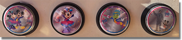 From around June 15, 2026 - July 7, 2026 two 250th medallions, the #303 and 304,  replaced #253 and 255. By July 7, 2026, #253 returned with the previously "retired" #234 all in a new order. %-)<br>
                                        July 7, 2026 Buttons: Candy Palace - Medallions were reordered by July 7, 2026, after short visit by the 250th medallions #303 and 304. The new button order changed to: Main Street Penny 70th Anniversary Colorized Arcade Medallions. Button 1: #255 70th Logo, Mickey and Minnie Mouse with stars in the design field. Button 2: #234 70th Logo, Minnie Mouse, after being previously "retired" from the World of Disney.  Button 3: #253 70th Logo, Jiminy Cricket with stars in the design field. Button 4: #252 70th Logo, Walt and Mickey, Partners with stars in the design field.  July 7, 2026. 