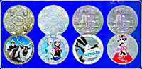 The new medallion machine at Los Feliz Five and Dime offering Frozen, Oswald and Minnie Mouse themed medallions, guide numbers 309-12. 8-14-2026.