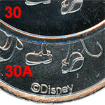 Comparison of the Mickey Mouse Steamboat Willie DRM0030 and DRM0030A medallions
