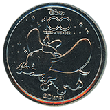 #50, Disneyland Resort's Disney 100 Years of Wonder Souvenir Medallion featuring Dumbo - Jumbo.