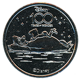 #52, Disneyland Resort's Disney 100 Years of Wonder Souvenir Medallion featuring Mowgli and Baloo.
