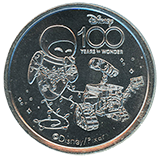 Disneyland Resort's Disney 100 Years of Wonder Souvenir Medallion featuring Eve and Wall-e.