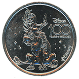 #59, Disneyland Resort's Disney 100 Years of Wonder Souvenir Medallion featuring Frozen's Sven the Reindeer.