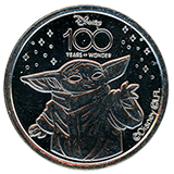 #63, DRM0063 Disney 100 Years of Wonder Souvenir Medallion featuring Grogu. (Also known as Din Grogu and Baby Yoda.)
