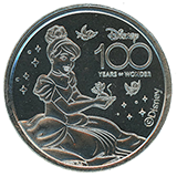#76 Medallion, Disney 100 Years of Wonder Souvenir Medallion featuring Cinderella and Perla. Part of machine set #74-77