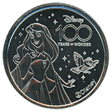 #83 Medallion, Disney 100 Years of Wonder Souvenir Medallion featuring Briar Rose, aka Aurora or Sleeping Beauty. Part of machine set #21