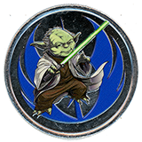 #245, Star Wars Jedi Master Yoda versus an Emperor Palpatine aka Darth Sidious reverse Star Wars Colorized Souvenir Medallion, Star Wars Trading Post, Downtown Disney, Disneyland Resort, USA. 9-3-2025.
