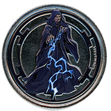 #245 REVERSE: Image of Image of Emperor Palpatine, (also known as Darth Sidious), Galactic Empire Logo background, ©Disney©LFL. September 3, 2025.