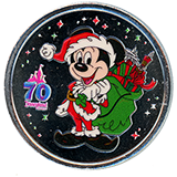 #247, Santa Mickey Mouse Colorized Disneyland Resort 70th Anniversary Souvenir Medallion, Main Street Penny Arcade / Candy Palace, Disneyland Resort, USA. 11-4-2025.