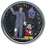 #252 Candy Palace / Main Street Penny Arcade Walt Disney and Mickey Mouse in their "Partners" pose Disneyland Resort colorized 70th Anniversary medallion.  Onstage by December 25, 2025.