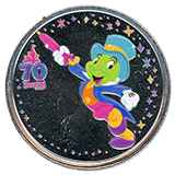 #253 Candy Palace / Main Street Penny Arcade Jiminy Cricke with an umbrella, Disneyland Resort colorized 70th Anniversary medallion.  Onstage by December 25, 2025.