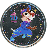 Guide #277 Gone Hollywood Happy Running Dale Colorized Disneyland Resort 70th Anniversary medallion. This medallion machine was placed inside the Gone Hollywood Gift Shop, on Hollywood Boulevard, Disney California Adventure, Disneyland Resort, Anaheim, California, USA.  First reported on January 8, 2026.