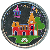 Guide #279 it's a small world Colorized Disneyland Resort 70th Anniversary medallion. This medallion machine was designated as Machine #1 (West) of 2, located inside the World of Disney Gift Shop, Downtown Disney, Disneyland Resort, Anaheim, California, USA.  First reported on January 8, 2026.