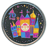 Guide #280 Main Street Train Station Colorized Disneyland Resort 70th Anniversary medallion. This medallion machine was designated as Machine #1 (West) of 2, located inside the World of Disney Gift Shop, Downtown Disney, Disneyland Resort, Anaheim, California, USA.  First reported on January 8, 2026.