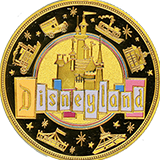 #306 2026 D23 Day At Disneyland Sleeping Beauty Castle and Disneyland Marquee Medallion. Offered by three machines located at Candy Palace aka The Candy Kitchen aka The Penny Arcade in Disneyland park, Kingswell Shop at Disney California Adventure park and near the Monorail in the Downtown Disney District. August 13, 2026.