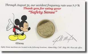 Safety Sense August 31st applause token card with token from Disneyland.