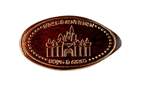DT0027P Horizontal elongated penny image, Disney Castle Pre-Show Greeting pressed coin by Don Cade.