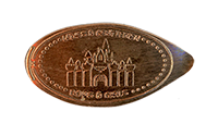 DT0030 Horizontal elongated penny image, Disney Castle Pre-Show Greeting pressed coin commissioned by ZZZCoins.com.