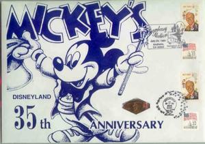 Example of a Philatelic Numismatic Combination (PNC) type that held the Mickey Mouse DW0007 series pressed coins