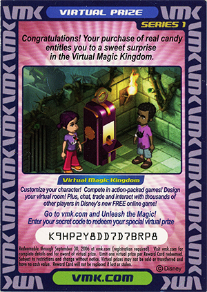 Virtual prize Disneyland retro penny press game card, reverse.