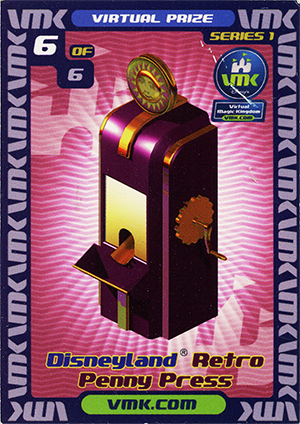 Virtual prize Disneyland retro penny press game card, obverse.