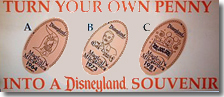 1964, 1973, and 1981 penny press machine marquee, Disneyland Magical Milestones