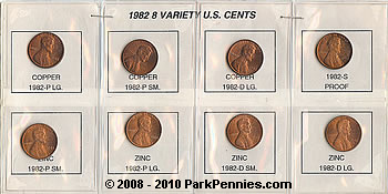 1982 Penny variations or types set
