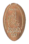 DL0318 RETIRED Enchanted Tiki Room 1963 Magical Milestones pressed penny elongated coin image.