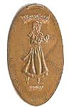 DL0356 RETIRED Belle walking with a book pressed penny elongated coin image.