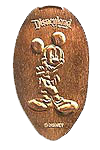 DL0367 Mickey Mouse, smiling pressed penny elongated coin image.