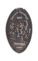 DL0461 Retired 2009 SEASON'S GREETINGS Mickey and Minnie smashed nickel image.
