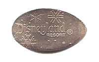 DL0461r DISNEYLAND ®  RESORT with falling snowflakes smashed nickel stampback image.