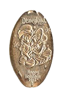 DL0534 Retired Mickey and Minnie Mouse HAPPY HOLIDAYS 2012 Souvenir pressed nickel or souvenir coin image. 