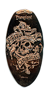 DL0640 Pirates of the Caribbean banner and skull vertical elongated pressed coin.