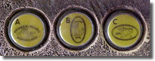 Later arrangement of DL0030-32 Lyon King Penny Press Machine Buttons.