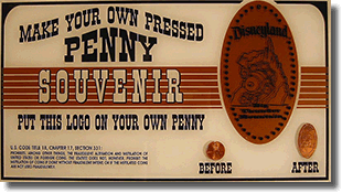 Thunder Mountain Railroad pressed penny machine sign