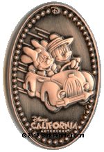 WDI pressed penny pin Mickey and Minnie in a car