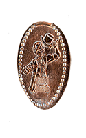 DL0712 Vending Machine Hitch Hiking Ghost  Ezra Dobbins top hat raised in one hand, thumb out on the other, Haunted Mansion vertical elongated coin image. 