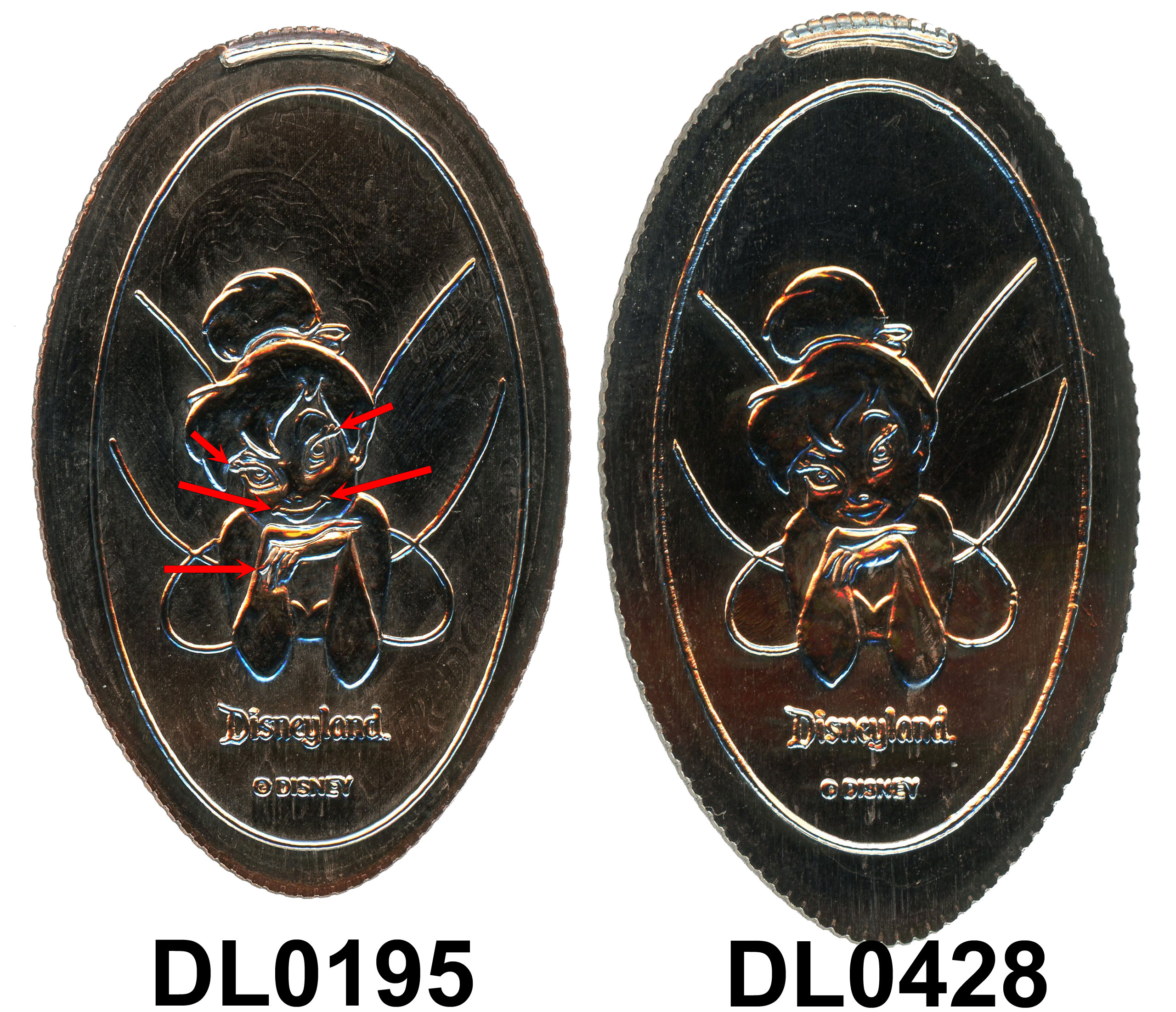 Tinker Bell Pressed Quarters DL0195 Compared To DL0428 tinker-bell-pressed-quarters-dl0195-compared-to-dl0428